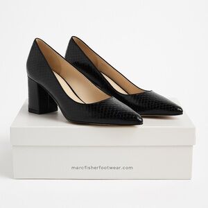 Marc Fisher LTD Zalas Black Snake Print| Block Heel Pumps | Size 8